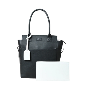 Divine's Elegant Black Leather Tote Bag with White Pouch