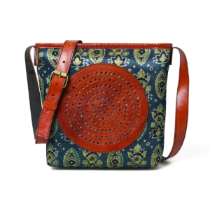 Divine's Boho Leather Crossbody Bag (Handcrafted Indigo & Brown Design)