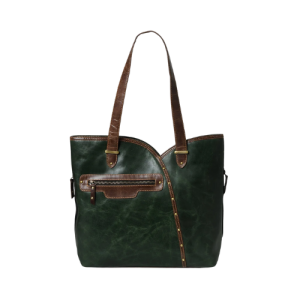 Divine's Green Leather Tote with Brown Accents