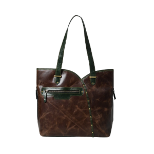 Divine's Brown & Green Accent Leather Tote Bag